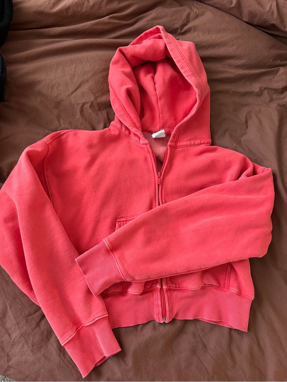 Aritzia Sweatfleece crop Zip-Up Hoodie (washed red)